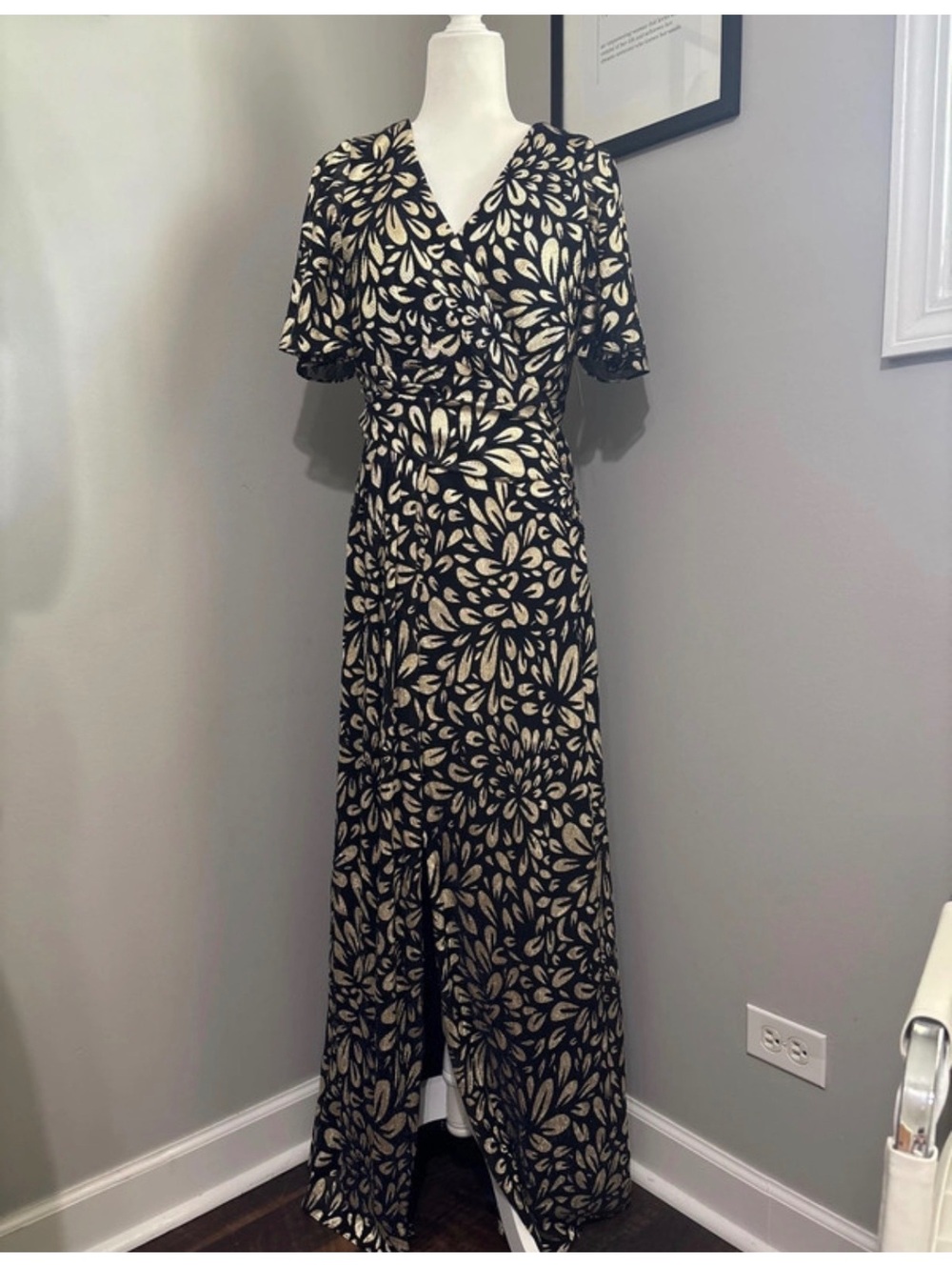BA Nites Women's Metallic Floral Maxi Dress Size 12